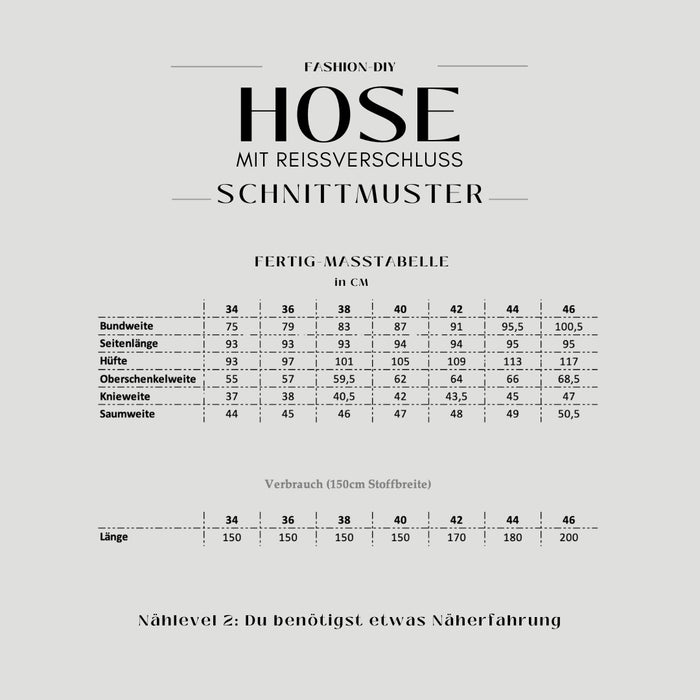 Papierschnittmuster | Hose mit Reissverschluss