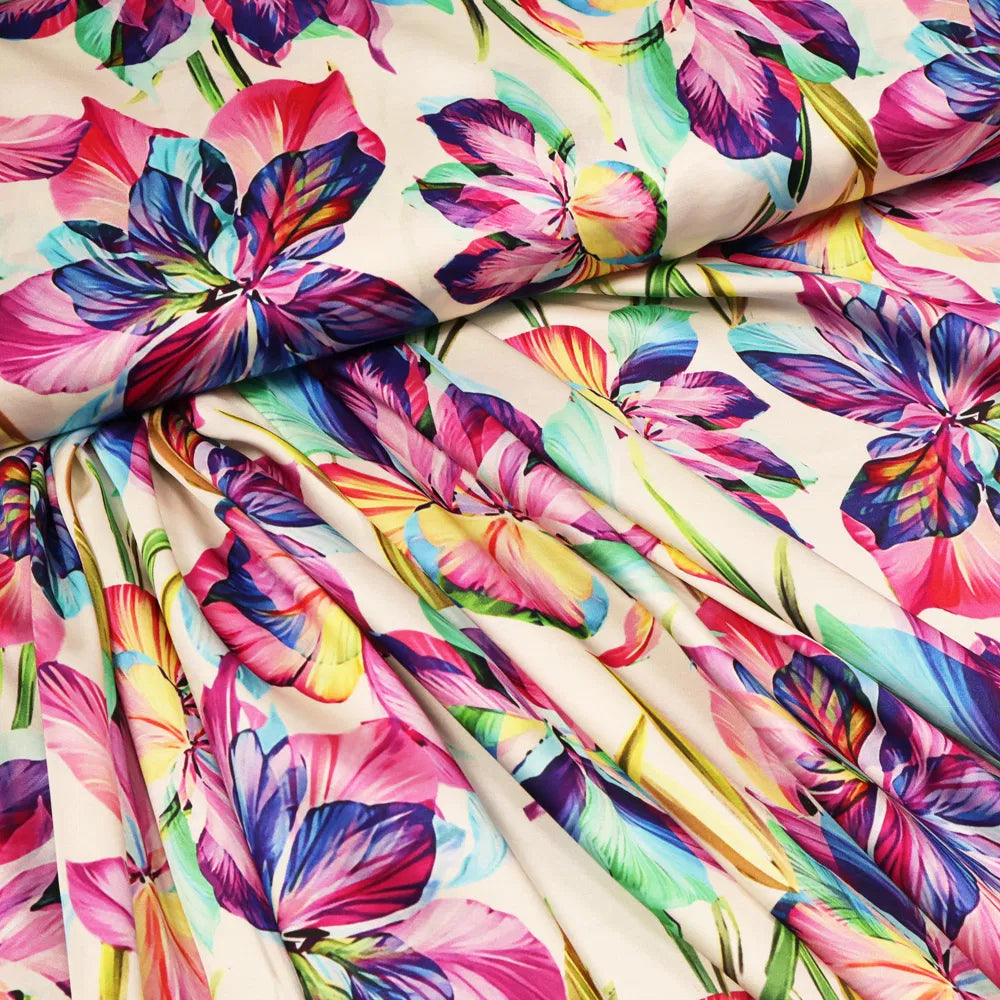 Javanaise Viskose Satin | bunte Blumen