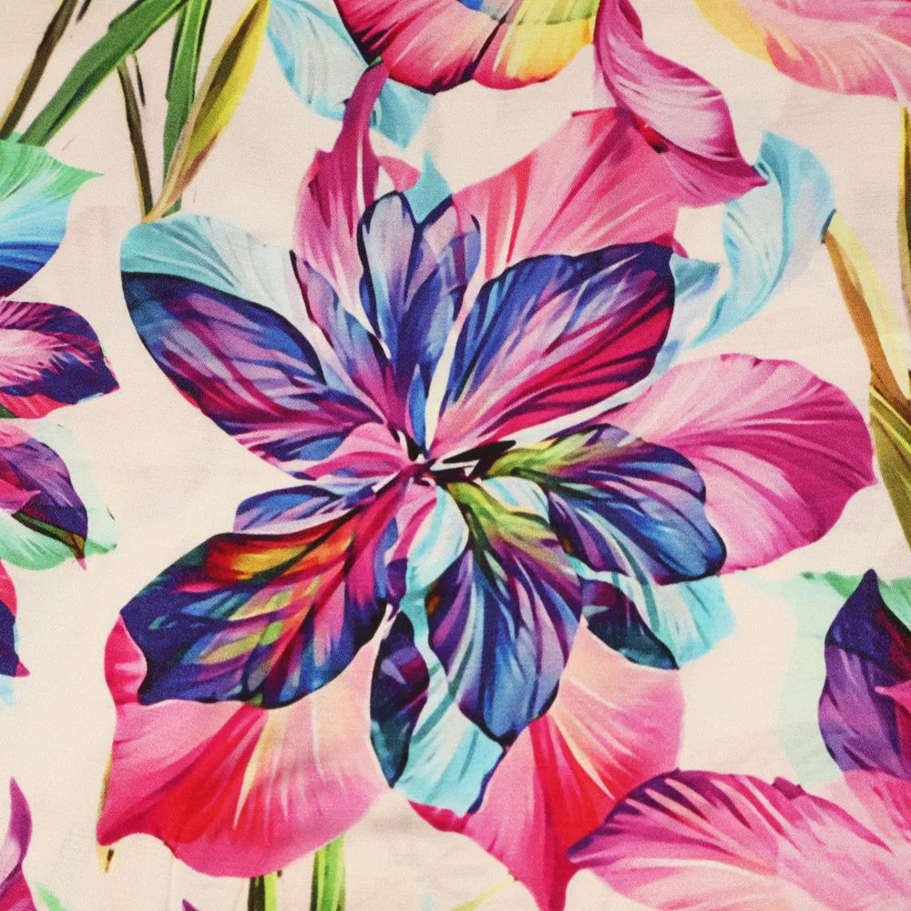 Javanaise Viskose Satin | bunte Blumen