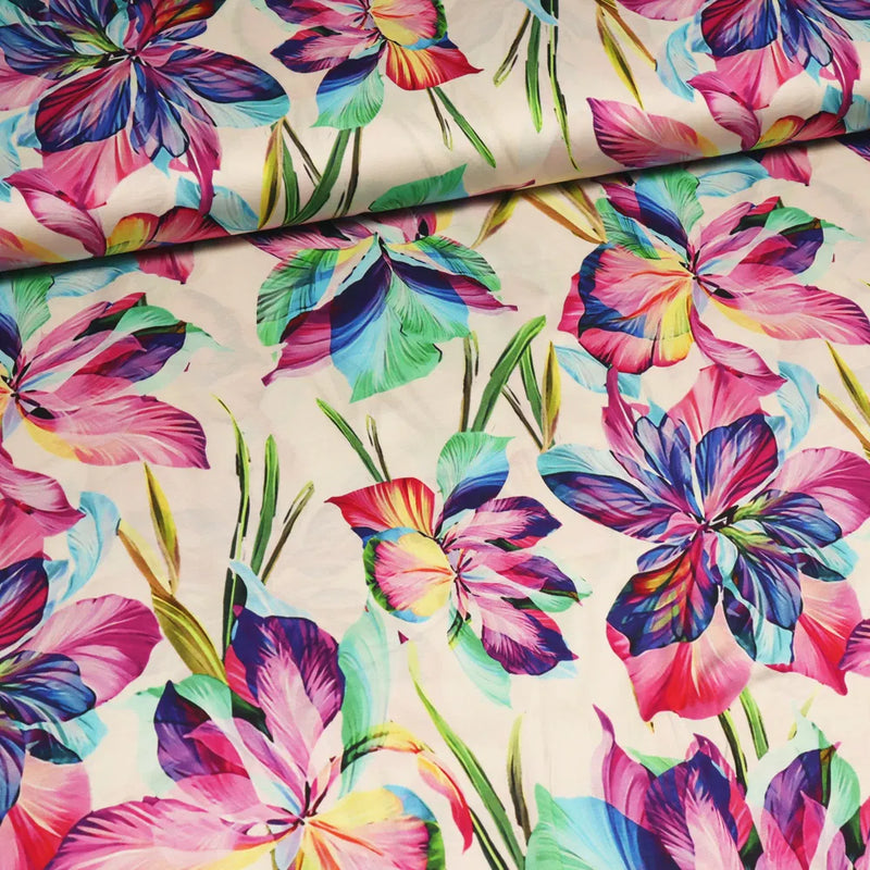 Javanaise Viskose Satin | bunte Blumen