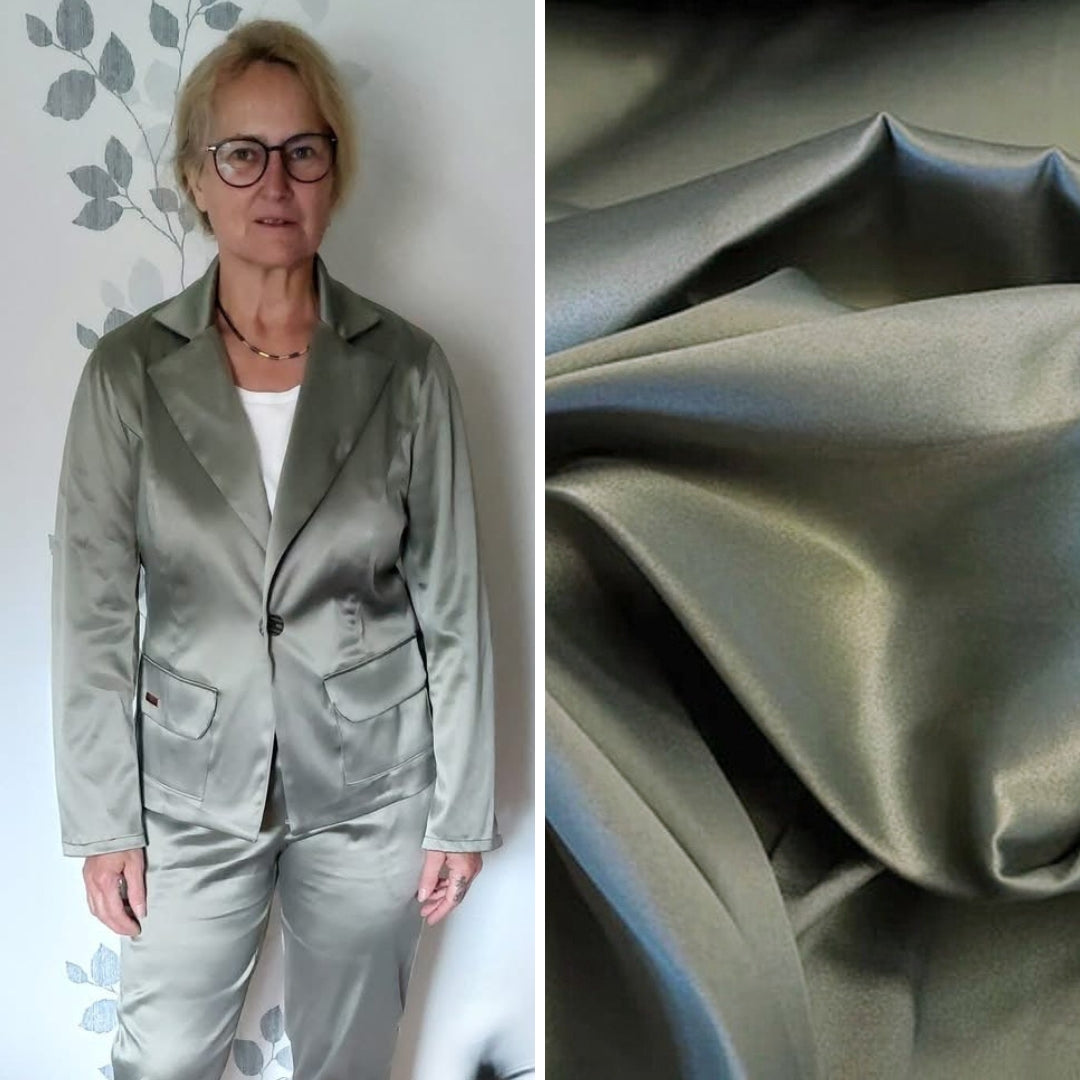 Baumwoll-Satin-Stretch mit Glanz | Olive