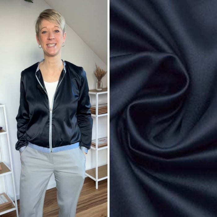Baumwoll-Satin-Stretch mit Glanz | Marine