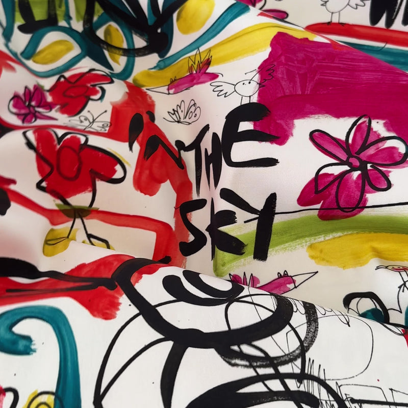 Stretch Baumwoll-Twill | Graffiti-Print