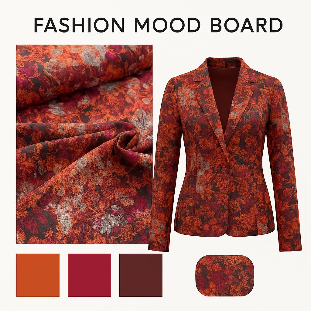 Jacquard Webware | Orange-Bordeaux mit goldenen Akzenten