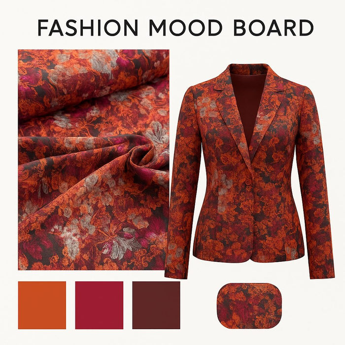 Jacquard Webware | Orange-Bordeaux mit goldenen Akzenten