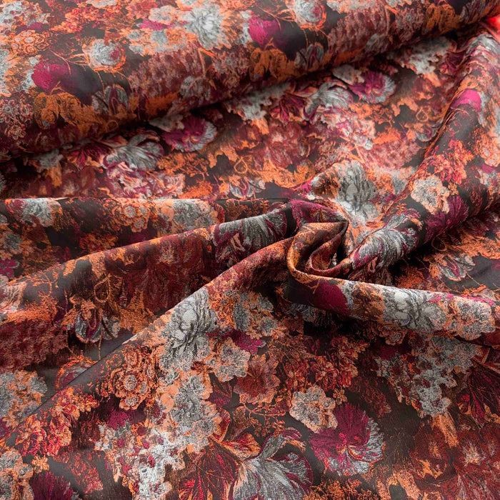 Jacquard Webware | Orange-Bordeaux mit goldenen Akzenten