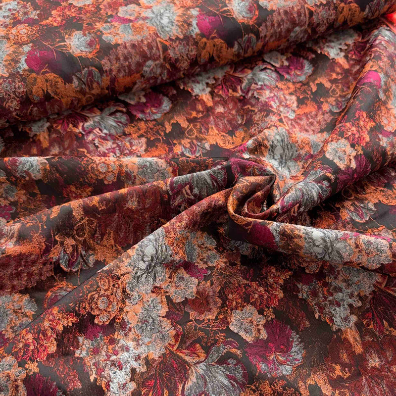 Jacquard Webware | Orange-Bordeaux mit goldenen Akzenten