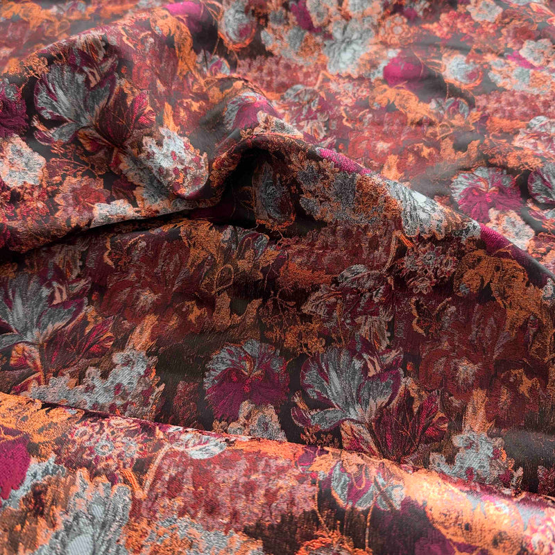 Jacquard Webware | Orange-Bordeaux mit goldenen Akzenten
